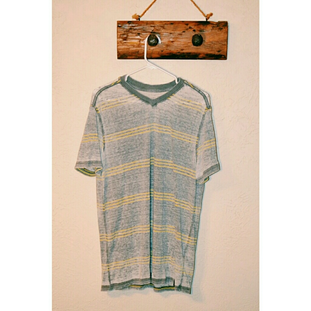 Gray and Yellow Striped Short Sleeve Shirt